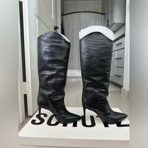 OG PACKAGING! WORN TWICE! Maryana Boot - 9 / Black / Crocodile Embossed Leather